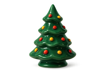 Ceramic christmas tree decoration for holidays, festive ornament with colorful lights on transparent background
