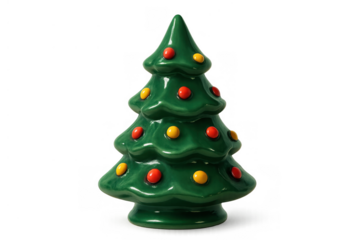 Ceramic christmas tree decoration for holidays, festive ornament with colorful lights on transparent background