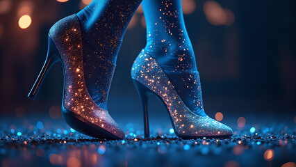 Dazzling sparkle shoes and tights adorned with glittering light a beacon of glamour in the night