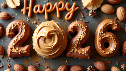 Delightful handmade chocolate year 2026 message amidst nuts and spices conveying a tasty festive