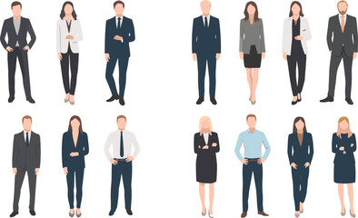 Business professionals standing in formal attire, corporate teamwork concept, confident office employees, leadership and success illustration, modern workplace teamwork