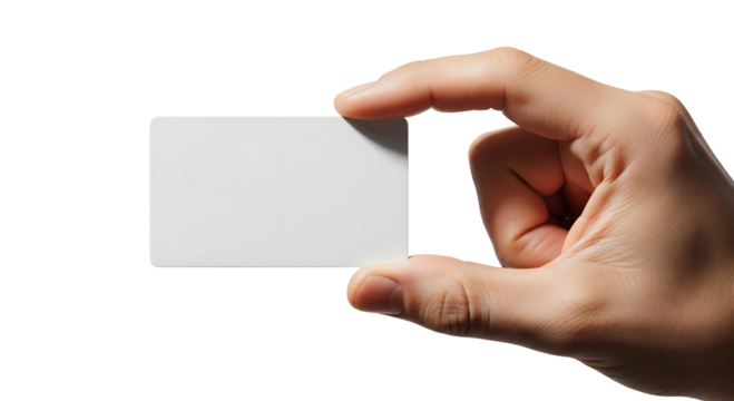 Hand holding a blank card, ready for any message or detail, isolated on transparent background - Powered by Adobe