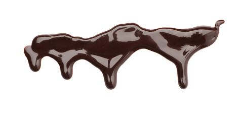Flowing tasty melted chocolate on white background