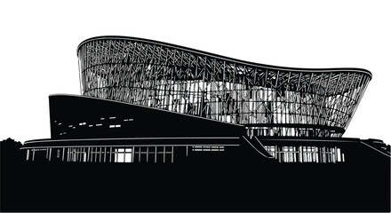 Modern performing arts building architecture black background vector illustration.
