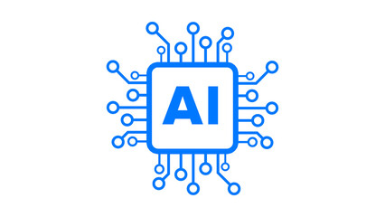 Blue Artificial Intelligence AI processor chip icon.
