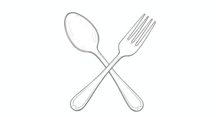 Spoon and fork crossed minimalist kitchen utensil vector illustration.
