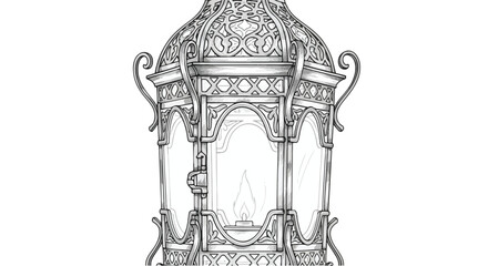Carousel amusement ride vintage decorative line art vector illustration.