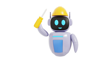 Friendly robot engineer in a hard hat holding a screwdriver.