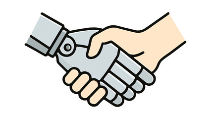 Human hand shaking a robot hand illustration.