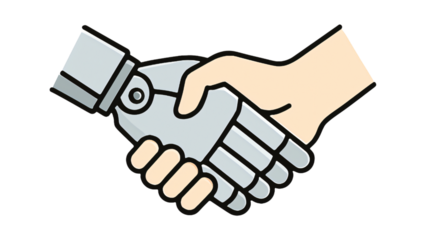 Human hand shaking a robot hand illustration.