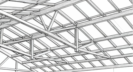 Roof truss structure engineering architecture vector line art illustration.