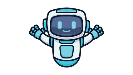 Cute friendly robot mascot with open arms cartoon illustration.