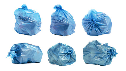 Garbage in plastic bags isolated on white, set