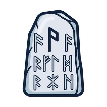 Abstract Vector Illustration featuring Runes on a Stone Tablet Decorative Graphic in Outlined Style