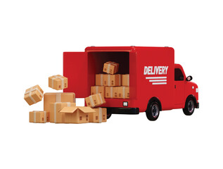 Delivery van loaded with cardboard boxes icon 3d render concept of red delivery car deliver express on shipping and transportation icon vector illustration