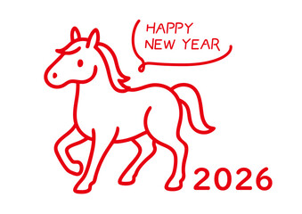 馬の年賀状素材ラインアートイラスト