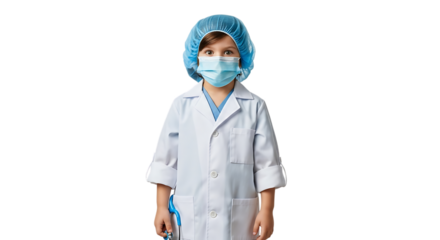 Young boy dressed as a doctor isolated on transparent background