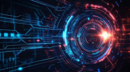 Futuristic network connection with vibrant blue and red glowing data streams, perfect for cutting-edge technology presentations or modern digital media projects