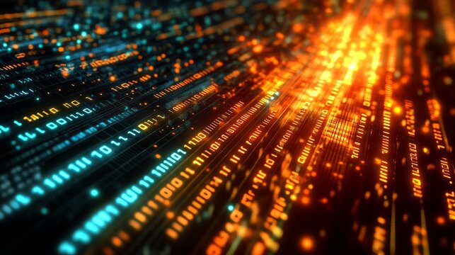 Dive into the digital world with this glowing binary code background, perfect for technology, innovation and futuristic themed projects, stunning and vibrant