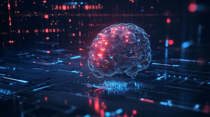 Digital brain glowing with vibrant energy, a powerful symbol of artificial intelligence and cutting edge technology solutions for the modern world