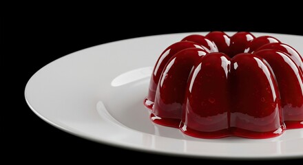 Deep red translucent cherry dessert jelly shimmering on a white ceramic plate, featuring a smooth, glossy surface ready for a sweet treat ,clear ,sweet ,spread