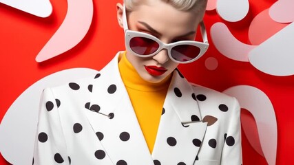 Retro style woman on red. - Powered by Adobe