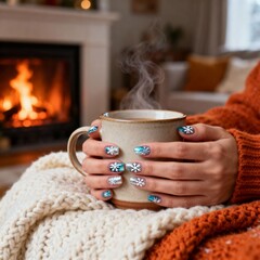 겨울네일아트와따뜻한차한잔의여유