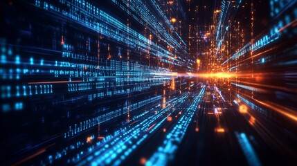 Immerse yourself in the matrix of the future with stunning blue and orange data streams, perfect for dynamic tech projects and modern business ventures