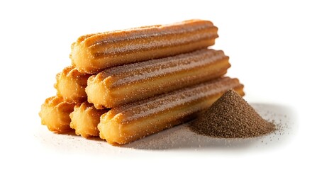 A delicious stack of freshly baked churros dusted with powdered sugar and cinnamon