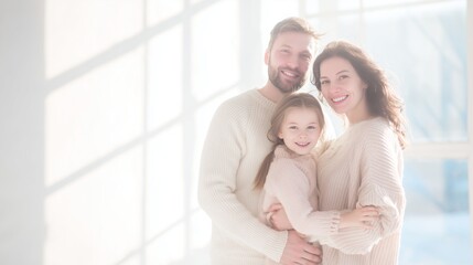 Obraz premium Happy family spending bright winter morning together at home, cozy domestic life scene