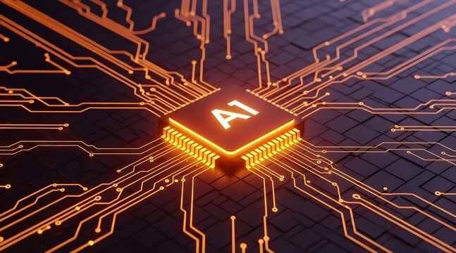 Glowing Artificial Intelligence Processor Illuminating Circuitry, Representing Advanced Computing, Digital Brains, and Future Technological Innovation