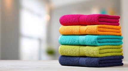 Colorful Towels Neatly Folded in Vibrant Spa Interior Setting