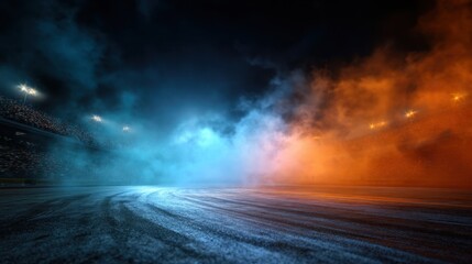 High Energy Nighttime Car Race in Packed Stadium Atmosphere