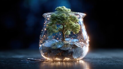 Holographic Display of Silver Coins Inside a Glass Container