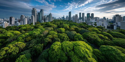 Fototapeta premium Urban greenery and biodiversity loss solutions in city landscapes aerial view of nature and architecture interactions