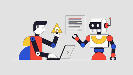 Robot and Developer Collaborating on Code and Innovation for Tech Solutions