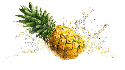 pinapple fruit isolated on white background in water splash