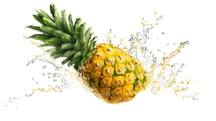 pinapple fruit isolated on white background in water splash