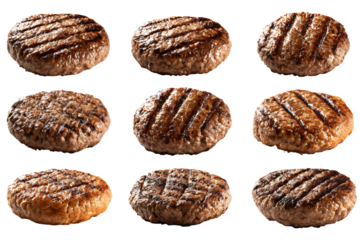 a group of hamburgers that are on a white surface