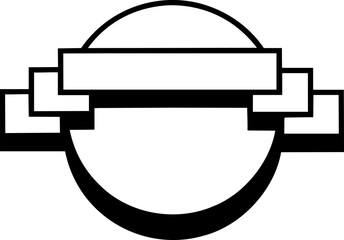 Circular emblem with decorative ribbon or central banner.