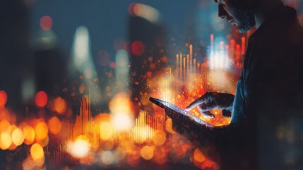 Close-Up of Businessman Analyzing Financial Data on Digital Tablet