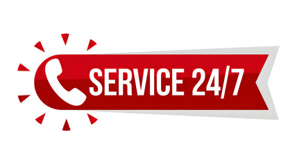 A red banner with a phone icon and the text service and the numbers twenty four seven on it