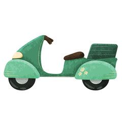 
Vector illustration of a moped. Hand drawn in a childish style. This image is perfect for postcards and children's books.