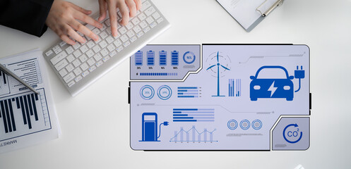Charging dashboard for electric vehicles with battery status, energy usage, renewable integration,...