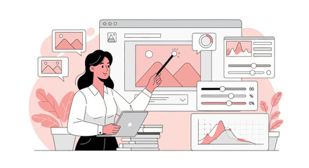 Digital Artist Using Magic Wand to Edit a Landscape Photo on a Computer Screen