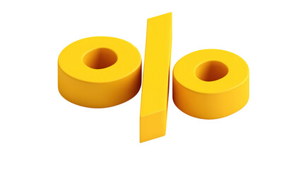 Yellow 3d sign percent discount on isolated background. Voucher gift. Vector illustration.