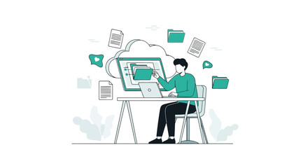 Digitization Process Illustrative Concept: Cloud Data Management And Modernized Workflow