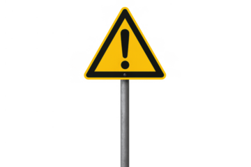Warning sign showing exclamation mark, indicating danger, caution, and alert on transparent background