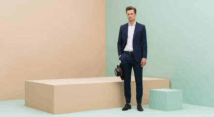 Elegant Man Posing in a Modern Architectural Space Showcasing Stylish Fashion