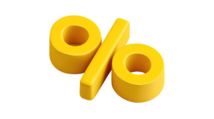 Yellow 3d sign percent discount on isolated background. Voucher gift. Vector illustration.